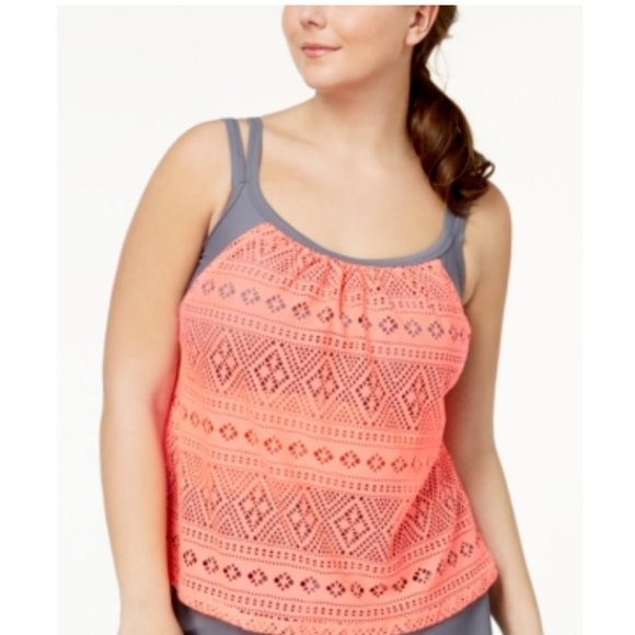 NWT Go Gossip swimsuit bikini Tankini Top Bra Plus size Grey Coral Crochet - Picture 1 of 5